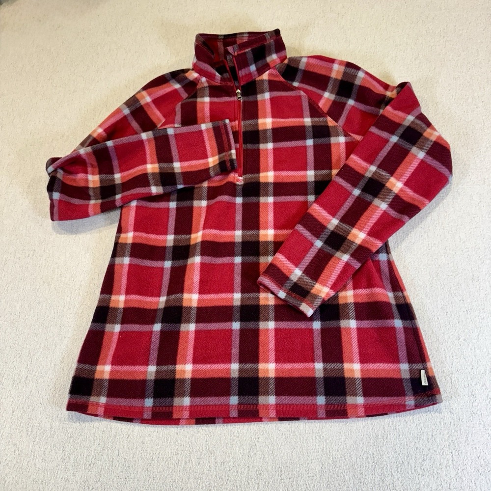 Eddie Bauer 1/4 Zip Pullover Fleece‎ Womens L Ultra Soft Red Plaid Jacket